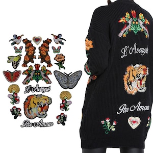 1set/19piece Flower Tiger Patches Embroidered Patches Craft Apparel Applique Lace Fabric Motif Venice Clothes Sew on
