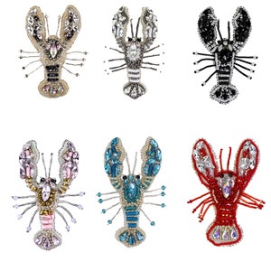 Handmade Lobster Beaded Patches Sew on Rhinestones Applique for Shoes Decoration Craft 2 pieces