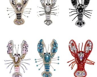 Handmade Lobster Beaded Patches Sew on Rhinestones Applique for Shoes Decoration Craft 2 pieces