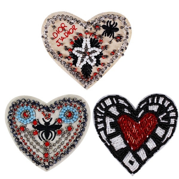 Milagro Heart Beaded Patches Bee Embroidered Applique Sacred Heart Punched Tin Art Mexican Folk Handwork Pacth 1piece