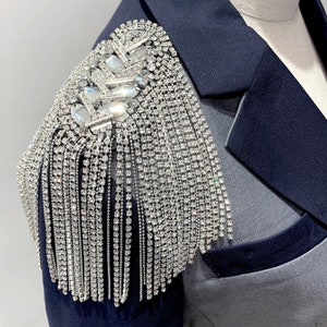 Beaded Crystal Shoulder Patches Motifs Fringe Tassel Epaulets Shoulder Brooches 2 Pieces