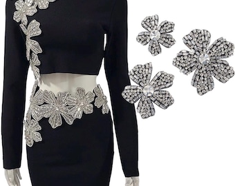 Toppe con fiori di cristallo, strass, applicazioni floreali, toppe decorate a mano, distintivi folk artistici, da cucire su abiti da donna