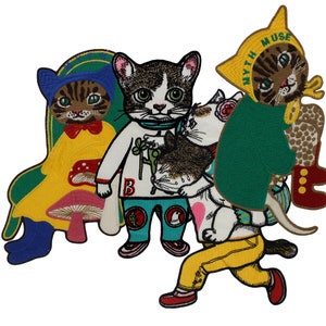 Katzen Paar Patches Gestickte Applikation Stoff Patch Anime Tier Muster Patches Nähen auf Dekor Kostüm Abzeichen