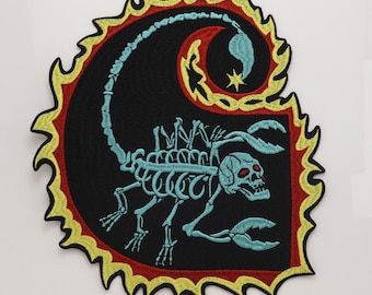 Embroidered Scorpion Skull Patch Fantasy Punk Iron On Appliqué Gothic Sew On Embellishment for Jacket Bag