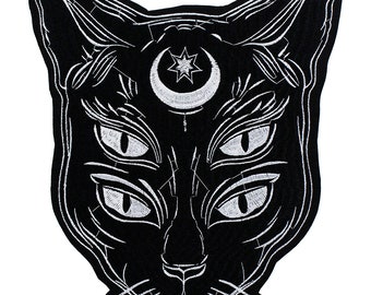 Fashion Black Cat Embroidery Patches Iron on Stickers DIY for Punk Jacket Back Badges Scrapbooking Decorated 2 pieces