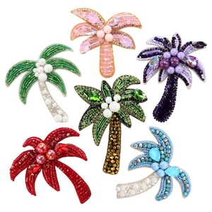 Beaded Palm Tree Patch Beaded Rhin estones Coconut Tree Patch Embroidered Summer Tree Patches Applique Sew on for DIY Bag Gift