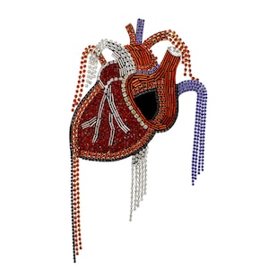 Beaded Crystal Heart Patches Diamond Rhinestones Fringe Tassel Applique Sew on Patches Decorative Bags 1 piece