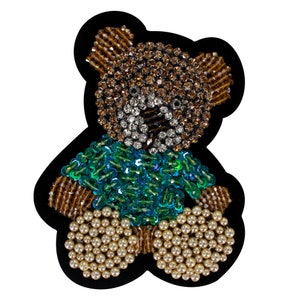 Beaded Crystal Bear Patches Brand Rhinestones Animal Applique Sew on Badges Clothes Decoration 1 Piece