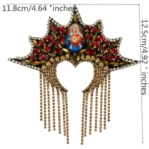 Cross Patches Lady of Guadalup Applique Mexican Fork Art Patches Jesus Patches Flaming Milagro Heart Applique Sew on C