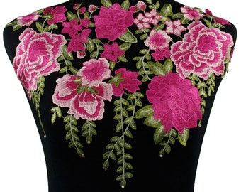 Floral Embroidered Applique Lace Motif Neckline Collar Patches Scrapbooking Sew on Decorative