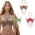 Handmade Crystal Body Chain Mermaid Bra Top Rhinestone Beads Bikini Body Jewelry Faux Pearl Halter Top for Party Outfit Festive Rave Costume