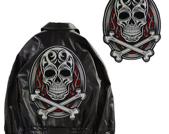 Embroidery Punk Skull Badges Patches DIY Iron on Men Jacket Back Applique