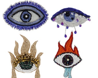 Evil Eye Patches Evil Eye Charm Badges Beaded Crystal Applique Sew on Patch Handwork Art Decorative Applique 1 piece
