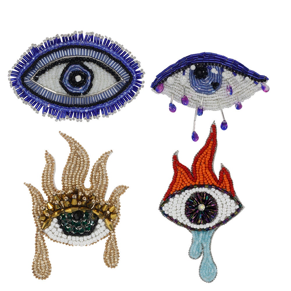 AHANDMAKER 4 Pcs Eye Beaded Patches for Clothes, Blue Evil Eye Sequined  Patch with Beads Tassel Sew on Rhinestone Beaded Applique for Clothes  Jackets