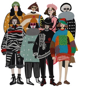 Puede incluir: Un conjunto de ocho parches bordados para planchar que representan personajes de dibujos animados con diferentes atuendos coloridos. Los parches presentan diferentes patrones y diseños, incluyendo lunares, rayas y cuadros. Los parches son perfectos para añadir un toque único a la ropa, las bolsas u otros accesorios.