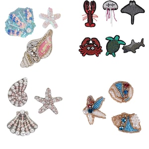 Beaded Sea Star Conch Patches  Sew on Decorative Badges Handmade Pearls Emblem Sequin Applique