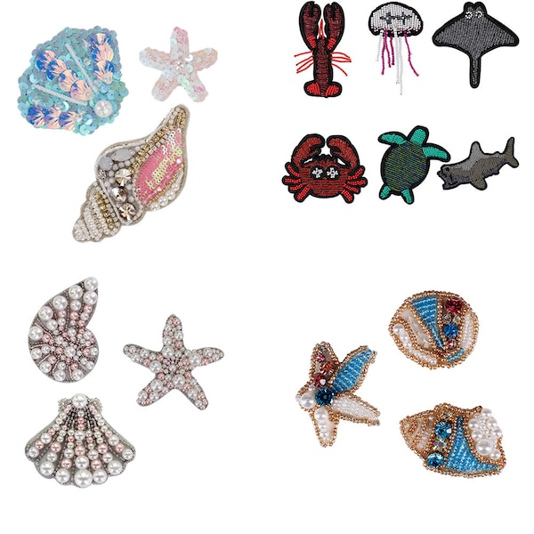 Patchs perles conques étoile de mer à coudre sur écussons décoratifs perles emblème appliques sequins