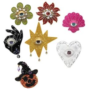 Mystic Eye Beaded Patch Handmade 3D Eye Sew On Applique  Gothic Jacket Embellishment  Dark Academia Fashion  Music Festival Decorations