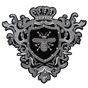 Złote koraliki, korona, pszczoły, łatki, haft, aplikacja, naszywka na kurtkę, szycie