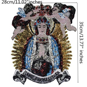 Large Sequin Lady of Guadalupe Patches Virgin Mary Applique Fabric Embroidery Brand Back Patches for Jacket Fashion Sewing 1piece A