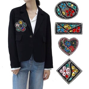Beaded Rhinestones Patches Sew on Flower Patches Crystal Rhinestones Applique Handmade 2 pieces