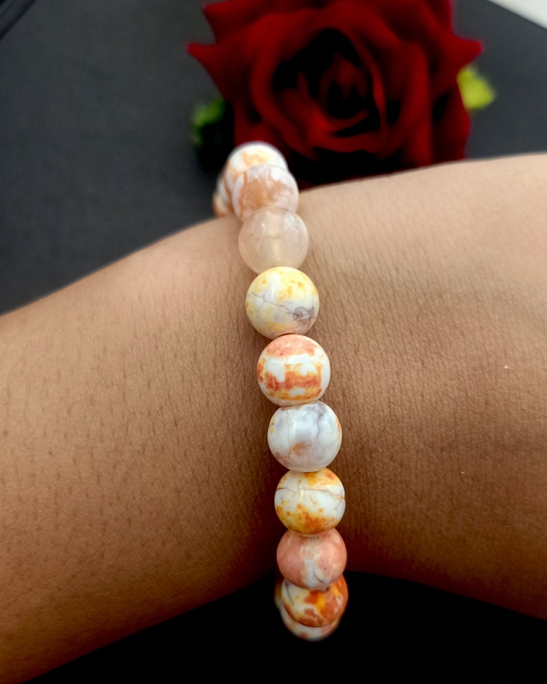 Healing for Men /& Women Gemstones Beads Gift for Men And Women Real Stone Bracelet Orange Jasper Unisex Adjustable Bracelet Meditation