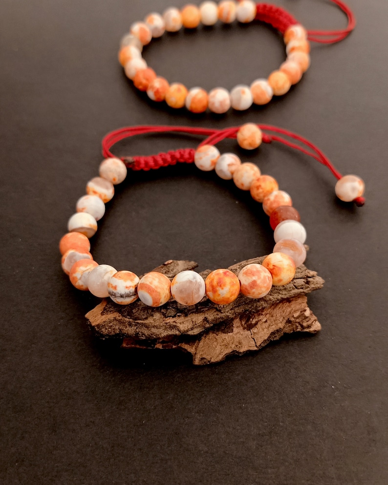 Healing for Men /& Women Gemstones Beads Gift for Men And Women Real Stone Bracelet Orange Jasper Unisex Adjustable Bracelet Meditation