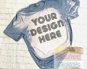 Bleached Gildan Softstyle Heather Indigo 64000 Shirt Mock-up White Brick Neutral background Shirt Mock-up, DIGITAL FILE ONLY