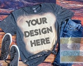 Bleached Gildan Softstyle Dark Heather 64000 Shirt Mock-up Wood background Shirt Mock-up, DIGITAL FILE ONLY