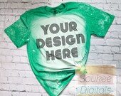 Bleached Gildan Softstyle Heather Irish Green 64000 Shirt Mock-up White Brick Neutral background Shirt Mock-up, DIGITAL FILE ONLY