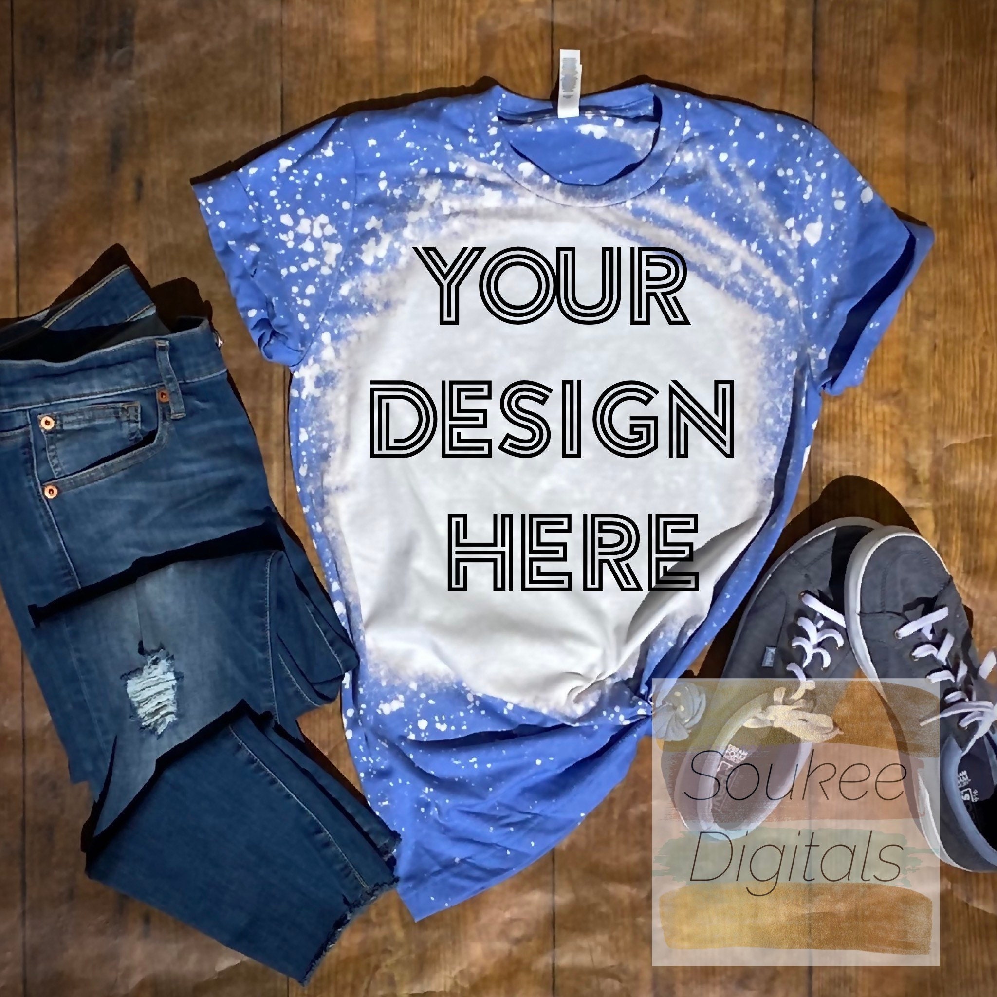 Bleached Bella Canvas Heather Columbia Blue 3001cvc Shirt Mock-up, DIGITAL FILE ONLY