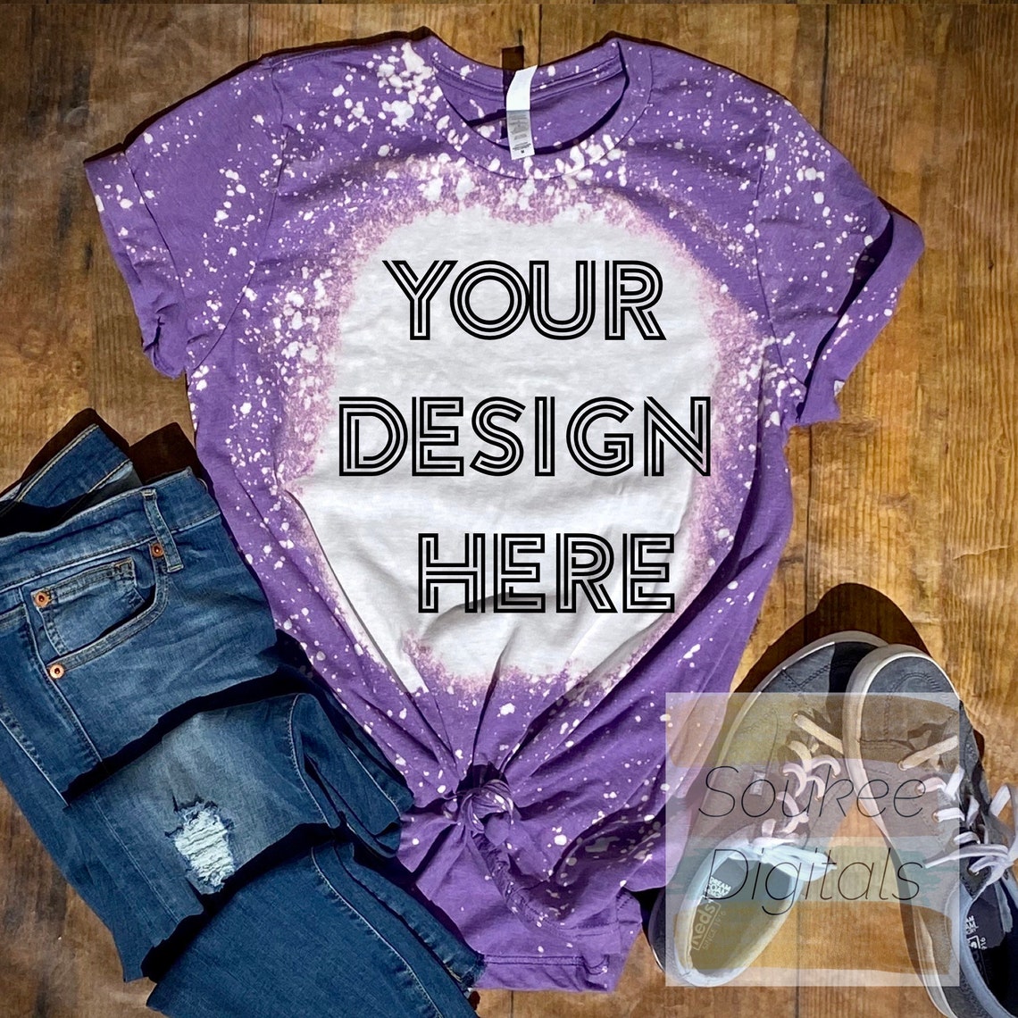 Bleached Bella Canvas Heather Purple 3001cvc Shirt Mockup