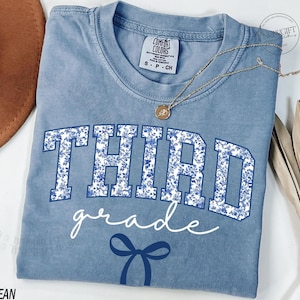 Comfort Colors® Third Grade Teacher Shirt, Toile De Jouy Bow 3rd Grade Teacher Shirt, Cute Third Grade Teacher Appreciation Gift Coquette