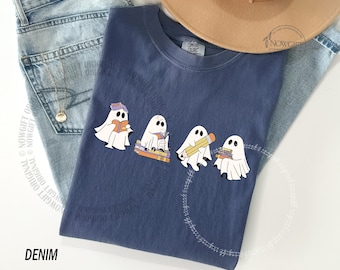 Halloween Shirt, Cute Halloween Ghost Shirt, Spooky Teacher Shirt, Comfort Colors® Halloween Book Shirt, Spooky Season Tee, Retro Fall Shirt