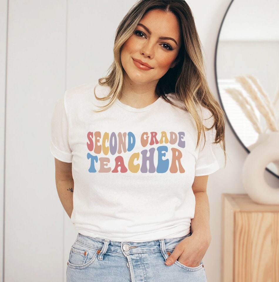 Grade Level T Shirt Second Grade Teacher Retro Rainbow Shirt 2nd Grade Crew Squad T-Shirt Elementary Ed Gift Matching Teacher Shirts
