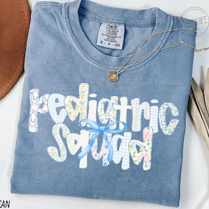 Comfort Colors® Pediatric Squad Shirt, Peds Nurse Shirt, Pediatrics Tshirt, Pediatric Crew Shirt, Peds Tee, Coquette Bow Nurse Work Shirt