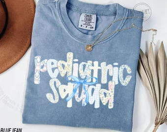 Comfort Colors® Pediatric Squad Shirt, Peds Nurse Shirt, Pediatrics Tshirt, Pediatric Crew Shirt, Peds Tee, Coquette Bow Nurse Work Shirt