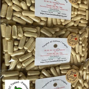 100% Pure TONGKAT ALI / Long Jack  Eurycoma longifolia Capsules 550mg Extract (200:1 Extract) From Thailand UK Lab Tested - Vegan Capsules!!