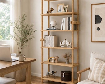 Tall Bookshelf with 6 Open Shelves