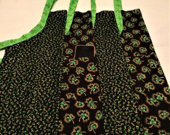 Saint Patrick's Shamrock Aprons, Bib Apron, Chef Apron, Irish Aprons with pockets  One Size Fits All | Handmade by USA Crafter Fast Shipping