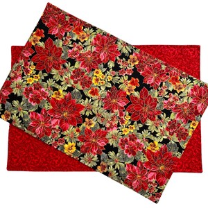 Christmas Poinsettias Placemats Reversible Double Sided Set of 6