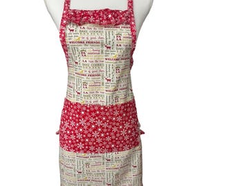 Vintage CHRISTMAS HOLIDAY Bunte Schürze für Frauen Küchen Schürze Backen Garten Koch Küche oder Restaurant Latz Schürze Kleid mit großer Tasche