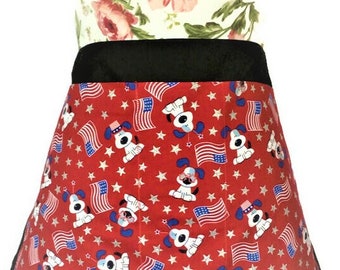 Delantal patriótico de camarera con mascarilla a juego, delantal de camarero, delantal con estampado de patas y huesos de perro, delantales de mujer con bolsillos, delantal de camarera y chef.