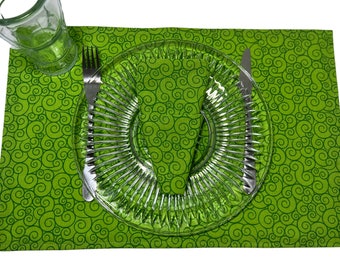 Manteles individuales de algodón verde primaveral, reversibles, para la mesa, juego de 6