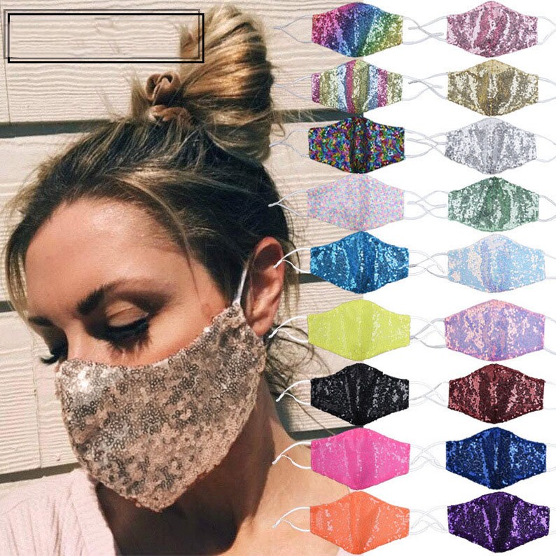 Sequin Bling Bling Face Mask Extra Bling Sequin Shiny Face Etsy