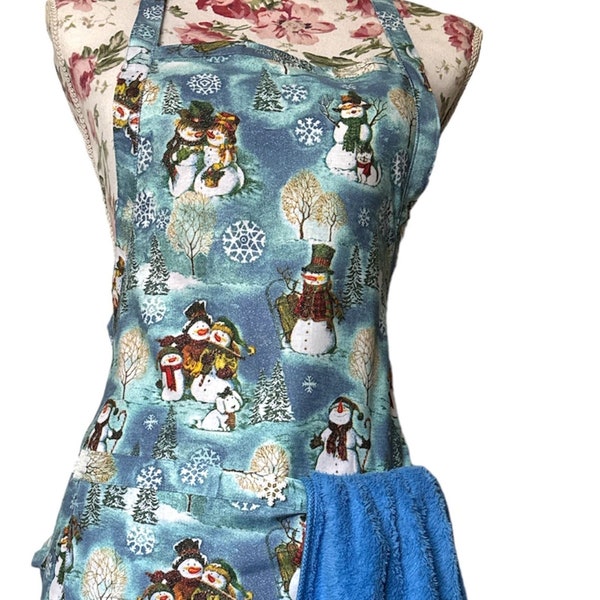 CHRISTMAS HOLIDAY Snowman Colorful Apron for Women Kitchen Apron, Baking, Garden, Chef, Kitchen or Restaurant Bib Apron Dress, Large Pocket