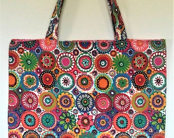 Floral Canvas Tote Bag Set of 2 Colorful Reusable Grocery Bag