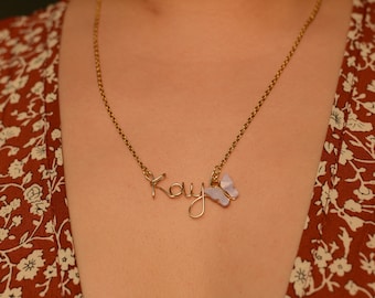 Gold or Silver Name Necklace & Lilac Butterfly