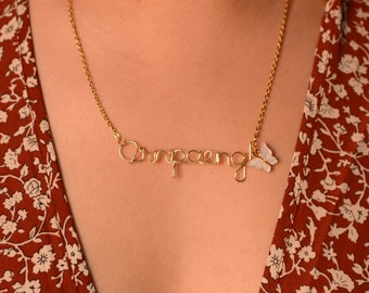 Gold Name Necklace & White Butterfly