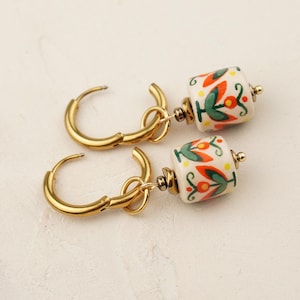 Ceramic Folk Earrings, Jewelry by Ukrainian Designer, Summer Style Dangle Drops